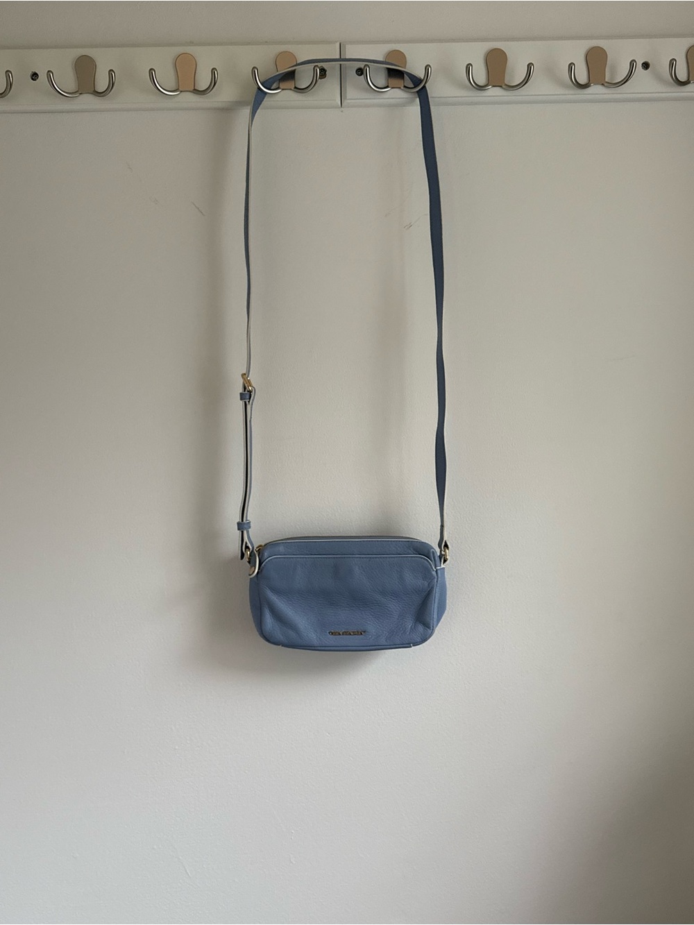 Vintage Light Blue Leather Camera Style Crossbody Bag